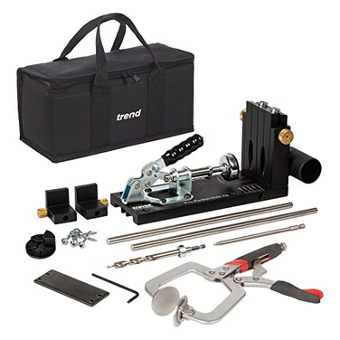 Trend Pocket Hole Jig Pro Kit with Pocket Hole Jig, Support RodsEnd Stops, Face Clamp, HSS Drill BitDepth Collar, Square Drive Bits, 100 ScrewsStorage Case, PH/JIG/AK