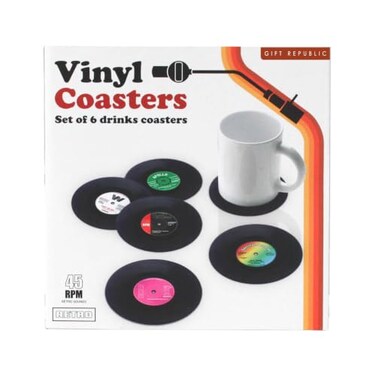 Gift Republic Retro Vinyl Coasters 6-Pack, Cool Drinks Coasters, Great Housewarming Gift, Music Lovers Gift idea
