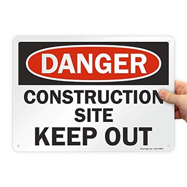 SmartSign - U9-1365-NP10x14 "Danger - Construction Site, Keep Out" Sign10" x 14" Plastic Black/Red on White