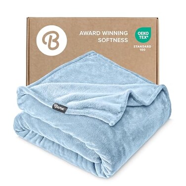 Bare Home Fleece Blanket Luxury Microplush ,Full/Queen, Light Blue