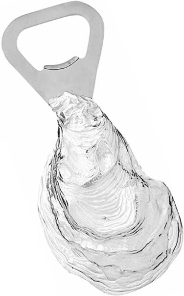 Basic Spirit Oyster Shell Pewter Bottle Cap Opener Coastal Shellfish Ocean Pearls