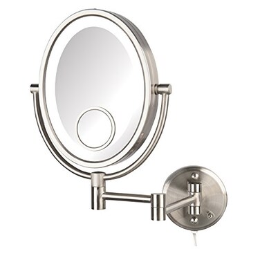 JERDON Lighted Wall-Mount Makeup Mirror - 10X/15X - Nickel - HL9515NL