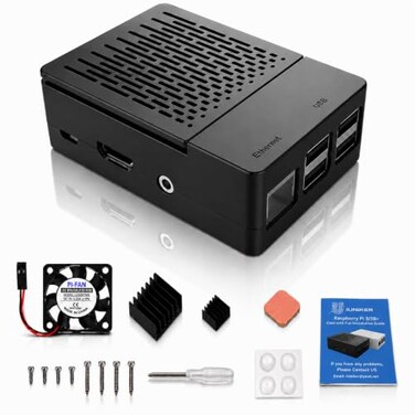 iUniker ABS Case Compatible with Raspberry Pi 3B/ 3B, Raspberry Pi 3 Case with 3007 Cooling Fan, 3 Heatsinks and Removable Top Cover for GPIO Camera Display Access
