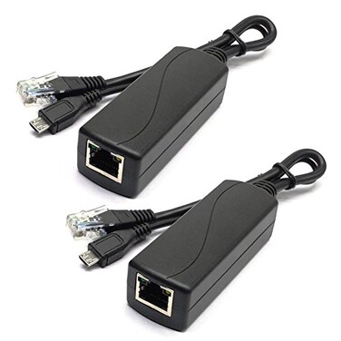 ANVISION 2-Pack Active 5V 2.4A PoE Splitter Adapter IEEE 802.3af Compliant Micro USB 48V to 5V/2.4A for Tablets, Dropcam or Raspberry Pi, IPC, IP Camera and More