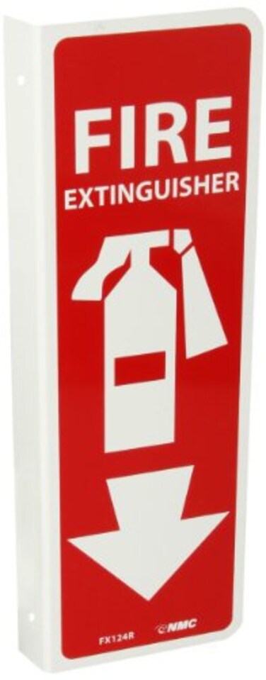 NMC FX124R Fire Sign, "FIRE Extinguisher", 4" Width x 12" Height, Rigid Plastic, Red on White
