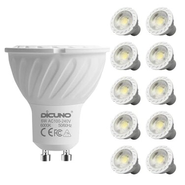 DiCUNO GU10 LED Bulb, 60W Equivalent, 600LM, Daylight White 6000K, 10-Pack