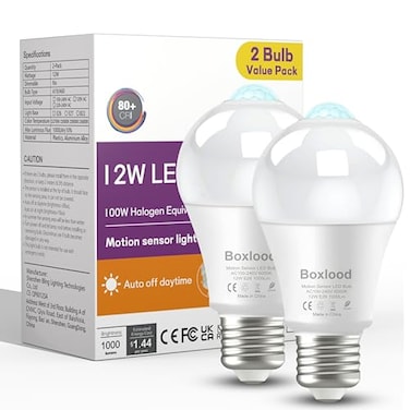 Boxlood Motion Sensor Light Bulbs, 12W,100W EquivalentA19 E26 6000K Auto On/Off