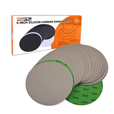 POLIWELL Sanding Discs 6 Inch 3000 Grit 20 Pack HookLoop