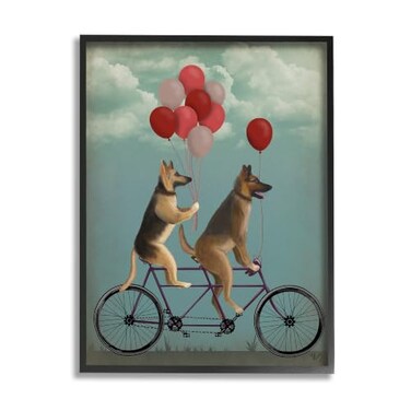 Stupell Industries Funny Dog Bicycle Balloon Comic, 11 x 14 Inch Framed Gicle Print