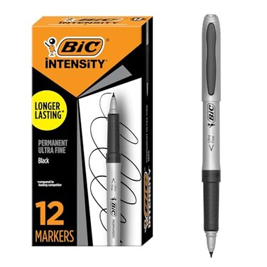 BIC Intensity Permanent Markers, Ultra Fine Point, Black, 12-Count Pack