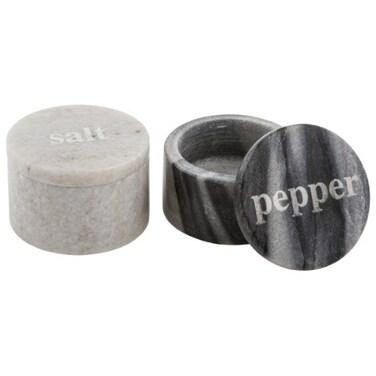 Thirstystone WhiteBlack Marble Pinch Pots with Etched Lids, Use for SaltPepper While Cooking or Baking