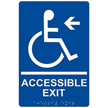 ComplianceSigns Accessible Exit ,Braille = Accessible ExitADA-Compliant Braille Sign, 9x6 in. Blue Acrylic for Enter/Exit, American Made Safety Signs for the Workplace