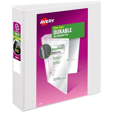 Avery Durable View 3 Ring Binder, 2" Slant Ring, 1 White Binder
