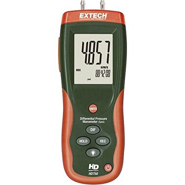 Extech HD750 Differential Pressure Manometer, 5 psi, 11 Units, USB