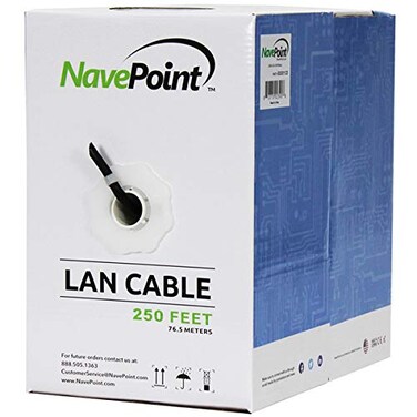 NavePoint CAT6 Ethernet Cable - CCA Bulk CAT6 Cable 250ft Ethernet Cable, 550MHz, 23AWG 4 Pair, Unshielded Twisted Pair ,UTP, Solid Black