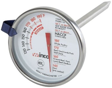 Winco 2" Dial Clear Meat Thermometer