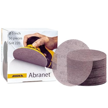 Mirka Abranet 5 Inch 220 Grit Mesh Sanding Discs, Hook and Loop, 50 Pack