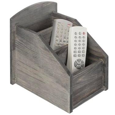 MyGift Rustic Gray Wood Remote Control Holder, 3 Compartment Caddy