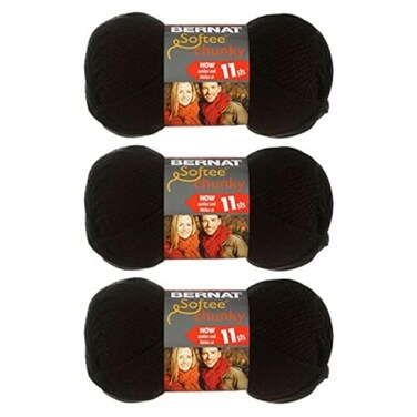 Bernat Softee Chunky 3-Pack Yarn, 2.8oz, Super Bulky 6 Gauge -Black - Machine WashDry