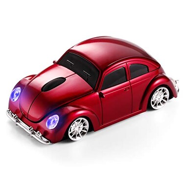 BKLNOG Classic Car Shaped Mouse [Updated] with LED Headlights, 1600 DPI, 2.4Ghz Wireless Computer Mouse, Comfortable for Every Use, Red