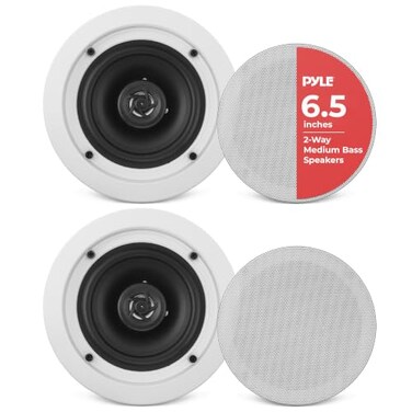 Pyle PDIC61RD 6.5" 200W in-Ceiling/Wall Speaker System, 6 Pack“ 2-Way Flush Mount Home Audio Speakers, White