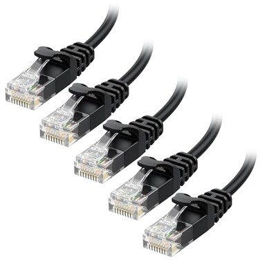 Cable Matters 10Gbps 5-Pack Snagless Thin Cat 6 Ethernet Cable, 10ft, Black