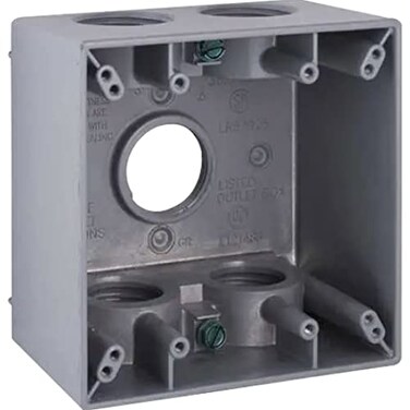 BELL 2-Gang Weatherproof Deep Box, Five 3/4 in. Threaded Outlets, Gray