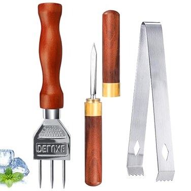 SuproBarware Ice Pick Stainless Steel Ice Crusher with Wooden Handle Ice Chipper Ideal for Breaking Ice Kitchen Tool 3 Pack