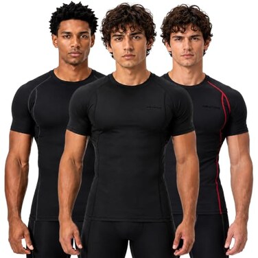 DEVOPS 3 Pack Men's Cool Dry Compression Baselayer Short Sleeve Shirts Top