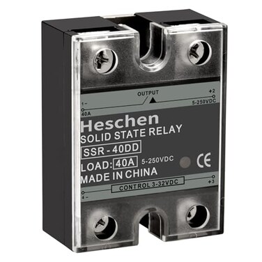 Heschen Single Phase DC/DC Solid State Relay, SSR-40DD, Input 4-32VDC, Output 24-220VDC, 40A 50-60Hz