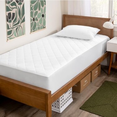 Bare Home Quilted Fitted Mattress Pad ,Twin, White