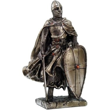 Pacific Giftware Crusader Knight Statue Silver Finishing Cold Cast Resin Statue 7" ,8713