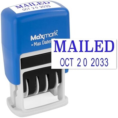 MaxMark Self-Inking Rubber Date Office Stamp with MAILED PhraseDate - Blue Ink ,Max Dater II, 12-Year Band