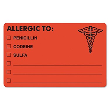 Tabbies MAP488 100/Roll 4x2-1/2in Allergic Options Labels, Red