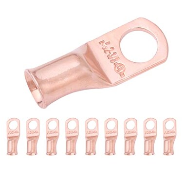 SELTERM 10pcs 2 AWG, 3/8" Stud Heavy Duty Bare Copper Battery Cable Lugs