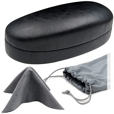 MyEyeglassCase - Glasses Case hard shell - Eyeglass Case Hard shell in Distressed Leather - Sunglass Case with Microfiber PouchCleaning Medium to Large MenWomen ,AS113 Black Z