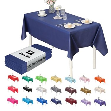 Evershine ,12-Pack Heavy Duty Plastic Table Covers Tablecloth ,Reusable,Rectangle 54" X 108", Navy Blue