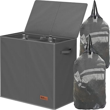 Simple Houseware Double Laundry Hamper with LidRemovable Bags, Dark Gray