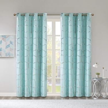 Intelligent Design Blackout Curtain, Light Blocking, 50x84 Aqua/Silver
