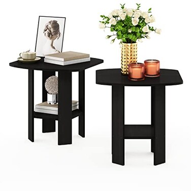Furinno SIMPLE DESIGN Set of 2 Side Table, 2-Tier End Table, Espresso