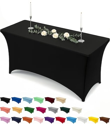 Utopia Kitchen Spandex Table Cloth 1 Pack [6FT, 72Lx30Wx30H Inch, Black]