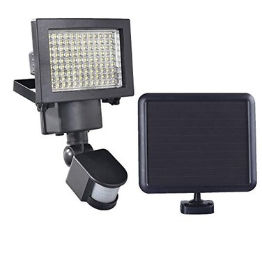 FORCETEK 108 SMD LEDs Bright Outdoor Solar Powered Motion Sensor Activated Security Light, 1100 lumens, Time and 3 Intelligent Modes Adjustable, Solar Panel with 15FT Extend Cable