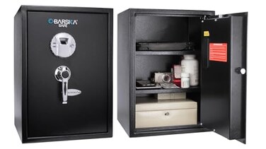 Barska Biometric Fingerprint Safe“ Quick Access Security Safe with 2.5-Second Keyless Entry, Solid Steel ConstructionBackup Key for Home, OfficeValuables Storage - biometric safe medium safe