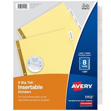 Avery Big Tab Insertable Dividers, 8-Tab, Clear, 1 Set
