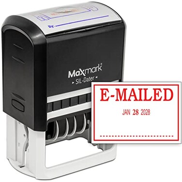 MaxMark Large Self-Inking Rubber Date Office Stamp with E-Mailed PhraseDate - Red Ink, 12-Year Band - Style 3