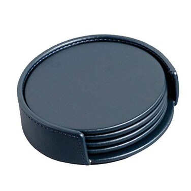 Dacasso A4618 Leatherette 4 Coaster Set with Holder Navy Blue