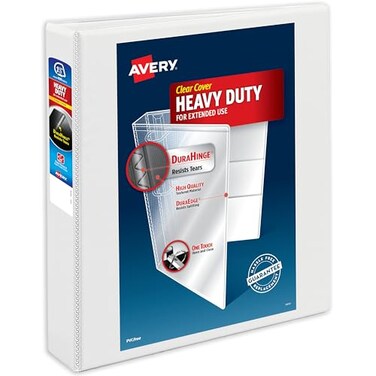 Avery Heavy-Duty 3 Ring Binder, 1.5" Slant Rings, 1 White Binder