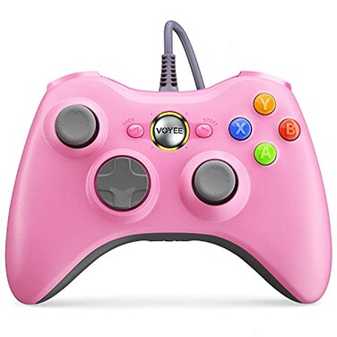 VOYEE PC Controller, Wired Controller Compatible with Microsoft Xbox 360Slim/PC Windows 10/8/7, with Upgraded Joystick, Double ShockEnhanced ,Pink