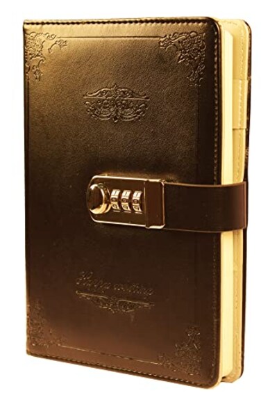 JunShop Digital Password Journal with Lock Retro Privacy Diary with Combination Lock Leather Binder Notebook Locking Journal Diary ,Black