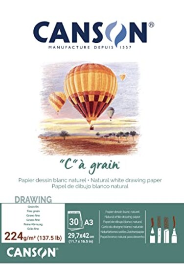CANSON "C&nbsp; Grain A3 224g White DrawingSketching Paper Pad 30 Sheets